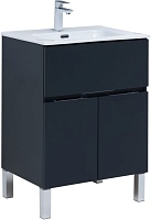 Aquanet Тумба с раковиной Алвита New 60 1 ящик 2 дверцы антрацит матовая